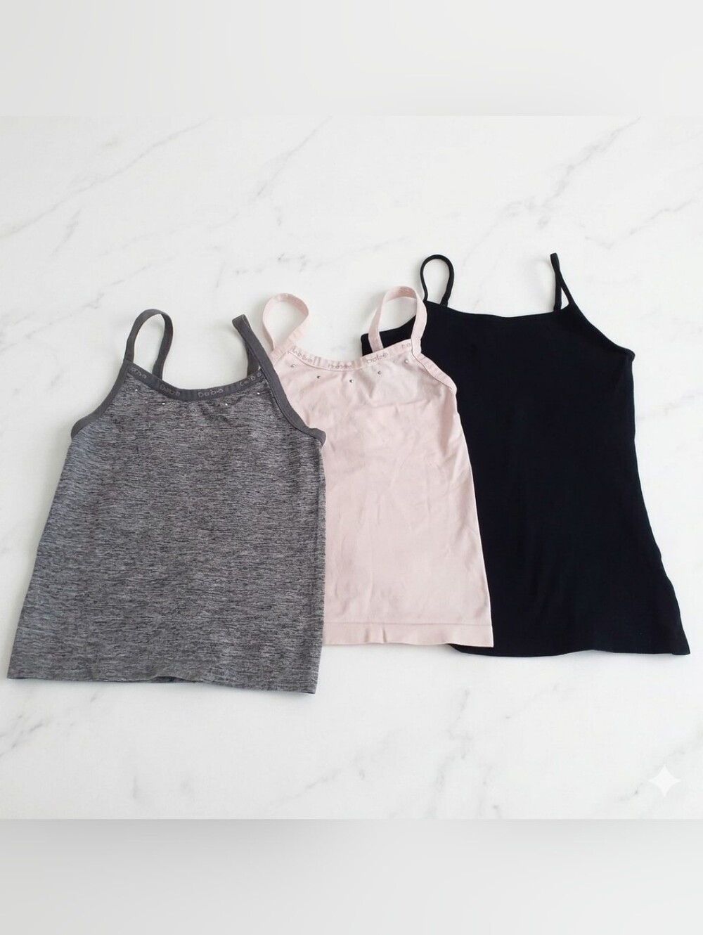 Bebe Girls Camisole Undershirts 3 Pack Gray Pink Black Medium